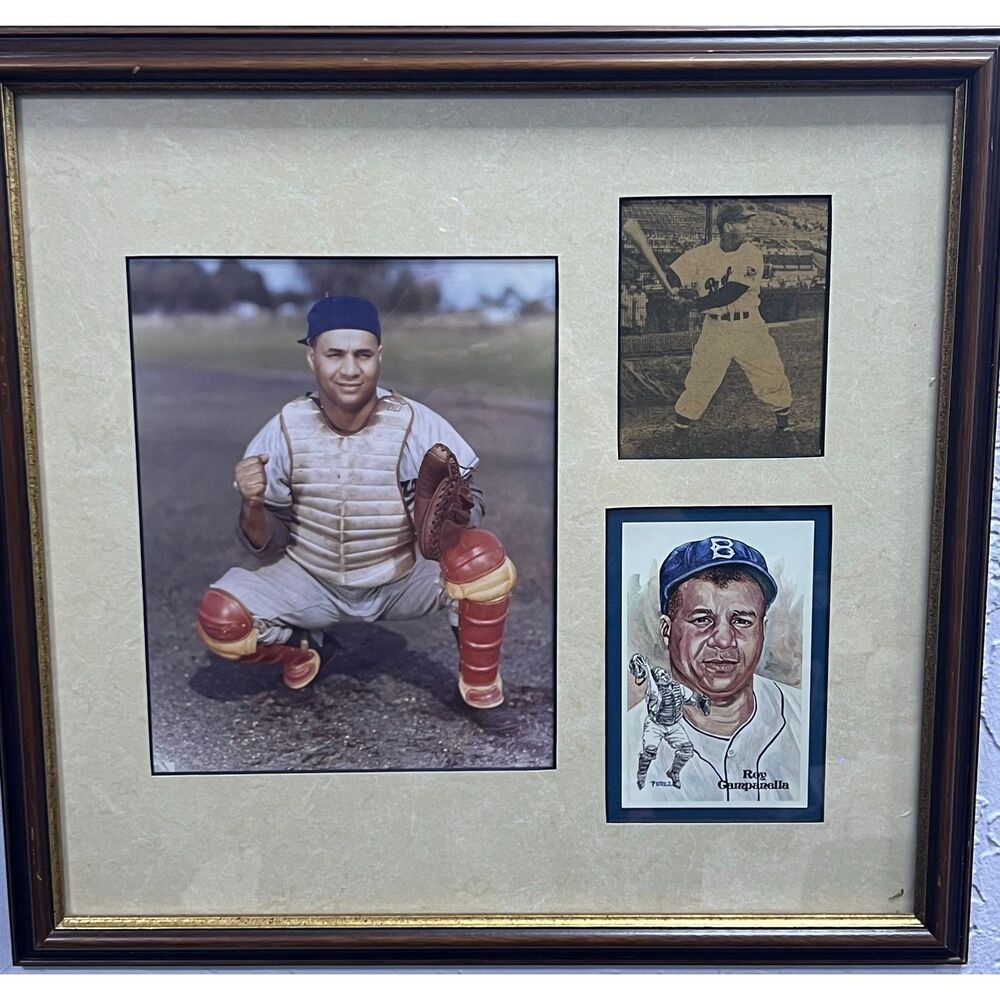 Vintage Roy Campanella Triple Image Matted and Framed Artwork
